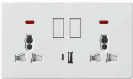 Double Universal Socket With Switch & USB A + USB C Latif Series Loox