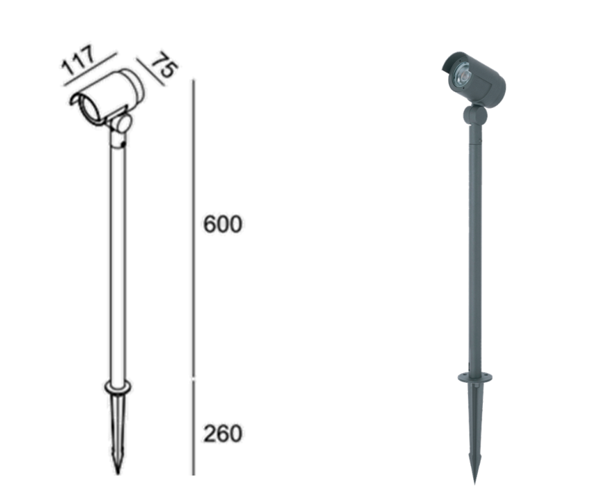 LED Spike Light 12W 75x117x600mm Loox  