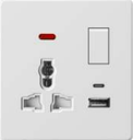 Single Universal Socket With Switch & USB A + USB C Piano Series Loox