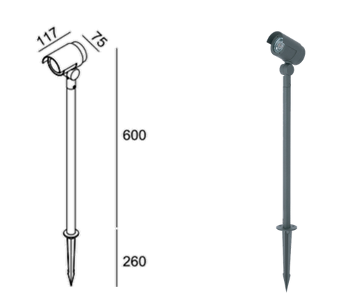 LED Spike Light 12W 75x117x600mm Loox  